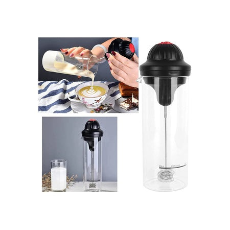 Aparat electric pentru spumarea laptelui, 450 ml, sticla, negru/transparent