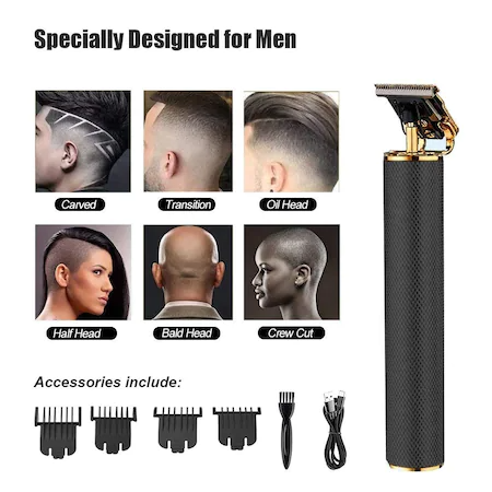 Masina De Tuns Profesionala, Pentru Barba, Contur, Fara Fir, Lame Inox Si Incarcare USB, 1.5mm, 3mm, 6mm, 9mm