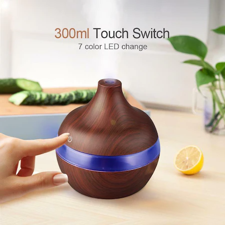 Difuzor aromaterapie cu LED, Essential Oil Diffuser, 300 ml, Stejar