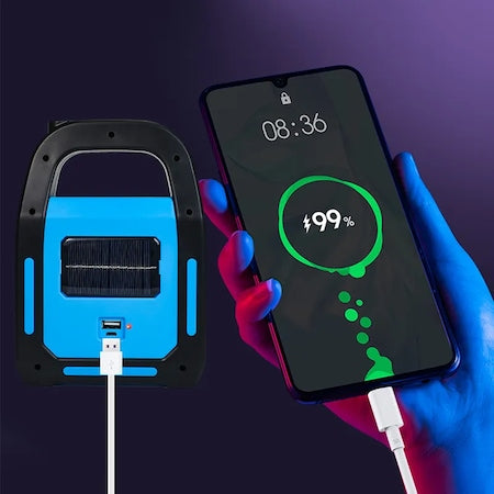 Lanterna LED, Incarcare Solara si USB, Lumina Laterala si Frontala, 3 Moduri Iluminare, Functie PowerBank