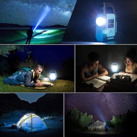 Lanterna LED, Incarcare Solara si USB, Lumina Laterala si Frontala, 3 Moduri Iluminare, Functie PowerBank