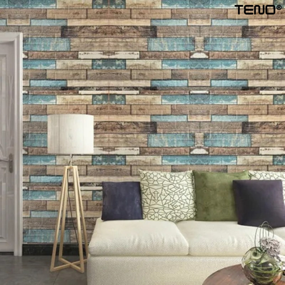 Set Tapet 3D Teno81, Model Lemn, suprafata acoperire 5.3 mp, autoadeziv, waterproof, usor de montat, design modern, 70x77 cm, multicolor