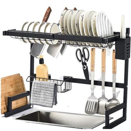 Scurgator vase deasupra ghiuvetei, cu suport pentru tacamuri, 65cm, negru