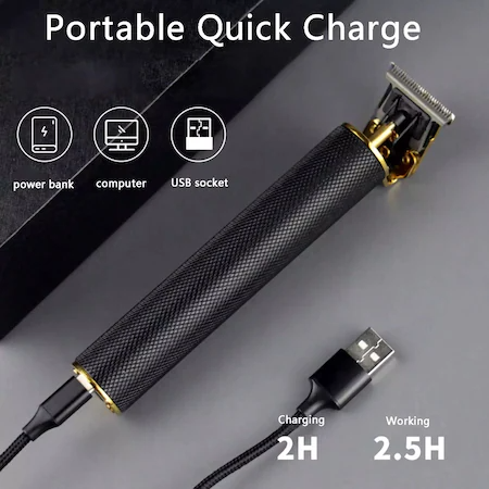 Masina De Tuns Profesionala, Pentru Barba, Contur, Fara Fir, Lame Inox Si Incarcare USB, 1.5mm, 3mm, 6mm, 9mm