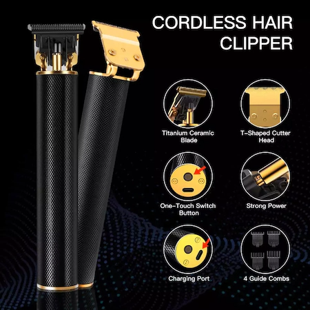 Masina De Tuns Profesionala, Pentru Barba, Contur, Fara Fir, Lame Inox Si Incarcare USB, 1.5mm, 3mm, 6mm, 9mm