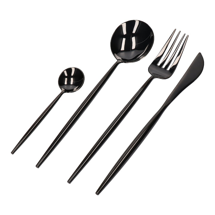 Set tacamuri 24 piese, stil portughez, otel inoxidabil, Luxury-Negru