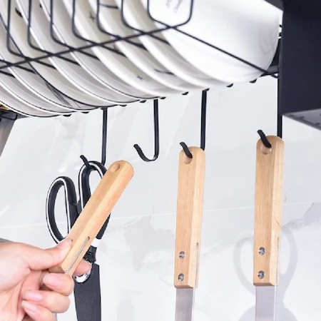 Scurgator vase deasupra ghiuvetei, cu suport pentru tacamuri, 65cm, negru