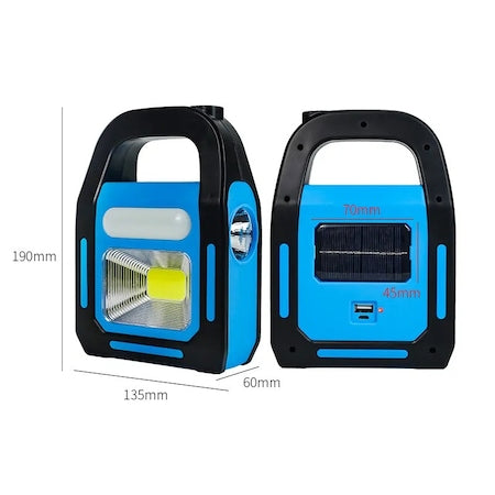 Lanterna LED, Incarcare Solara si USB, Lumina Laterala si Frontala, 3 Moduri Iluminare, Functie PowerBank