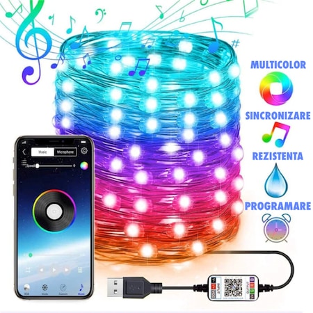 Instalatie de Craciun RGB cu Control Bluetooth prin Aplicatie, 10/20 M