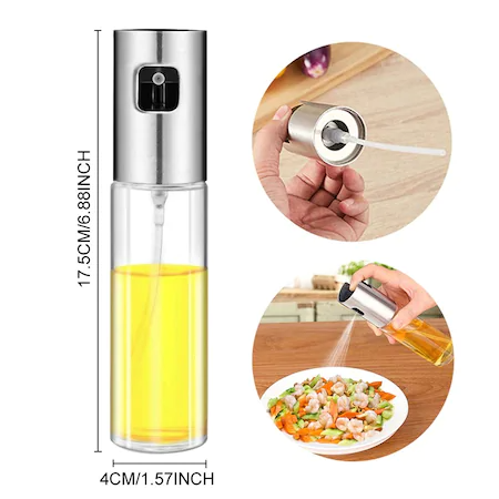 Pulverizator de ulei si otet din sticla, capacitate 100ML, Argintiu