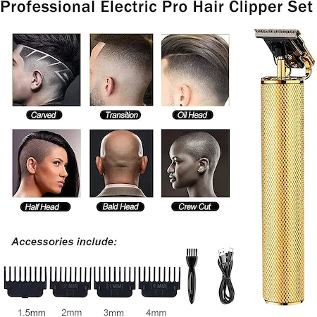 Masina De Tuns Profesionala, Pentru Barba, Contur, Fara Fir, Lame Inox Si Incarcare USB, 1.5mm, 3mm, 6mm, 9mm