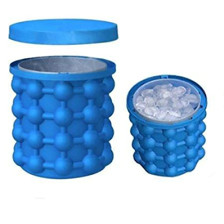 Frapiera din silicon pentru gheata Smart Ice Cube Maker, capac inclus, 120 de cuburi, albastru, 14x12 cm