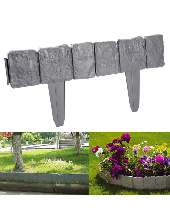 Gard din plastic cu aspect de piatra, gri, set 10buc