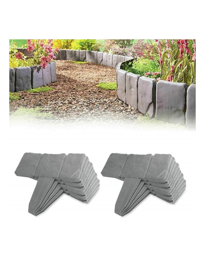 Gard din plastic cu aspect de piatra, gri, set 10buc