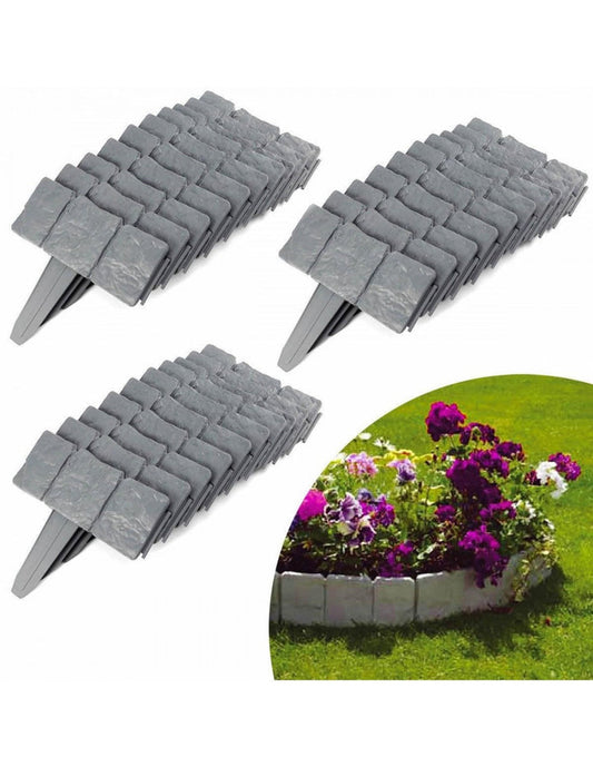 Gard din plastic cu aspect de piatra, gri, set 10buc