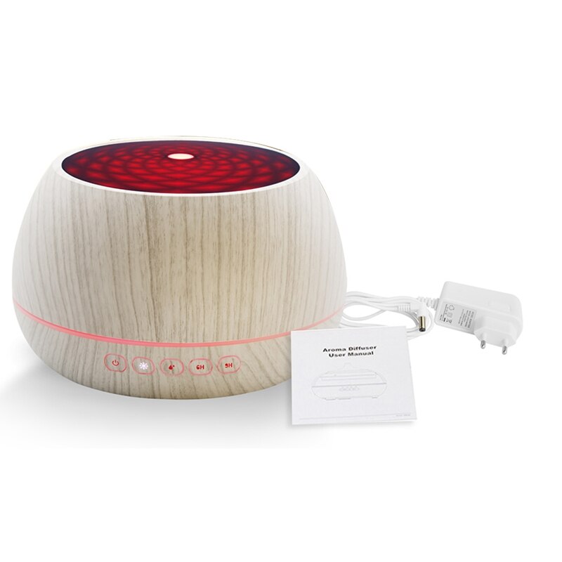 Umidificator/Difuzor aromaterapie cu ultrasunete, 1000 ml, 7 culori programabil, lemn alb/maro