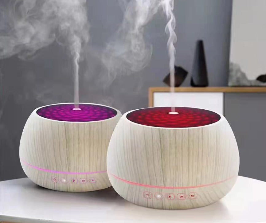 Umidificator/Difuzor aromaterapie cu ultrasunete, 1000 ml, 7 culori programabil, lemn alb/maro