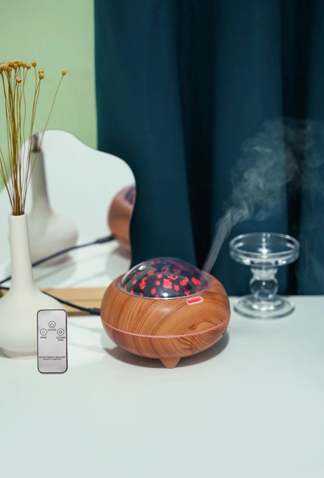 Difuzor aromaterapie cu telecomanda, 300ml, stejar deschis