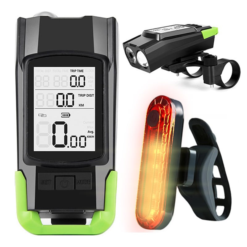 Vitezometru Digital cu lampa Fata + Spate si Claxon, waterproof, pentru bicicleta, model AVX-WT-BK-1718B-0