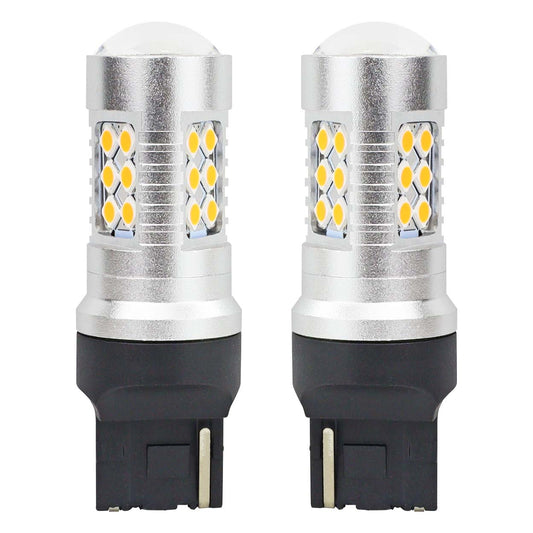 Set becuri auto cu LED CANBUS, 3030, 24SMD, compatibil T20, 7440, WY21W, Portocaliu, 12V / 24V, destinat competitiilor auto sau off-road-0