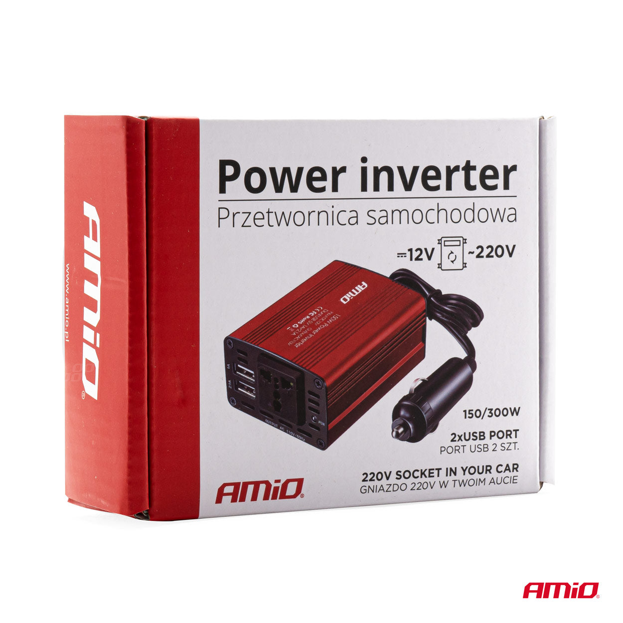 Convertor de tensiune 12V -> 230V, 150W/300W, 2 x USB 5V-5