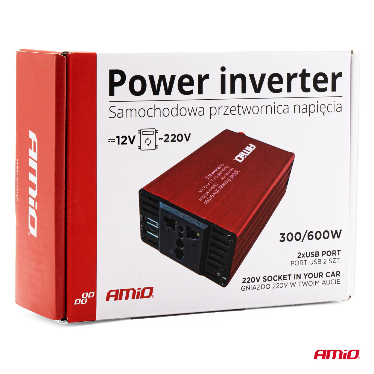 Convertor de tensiune 12V -> 220V, 300W/600W, 2 x USB 5V-8