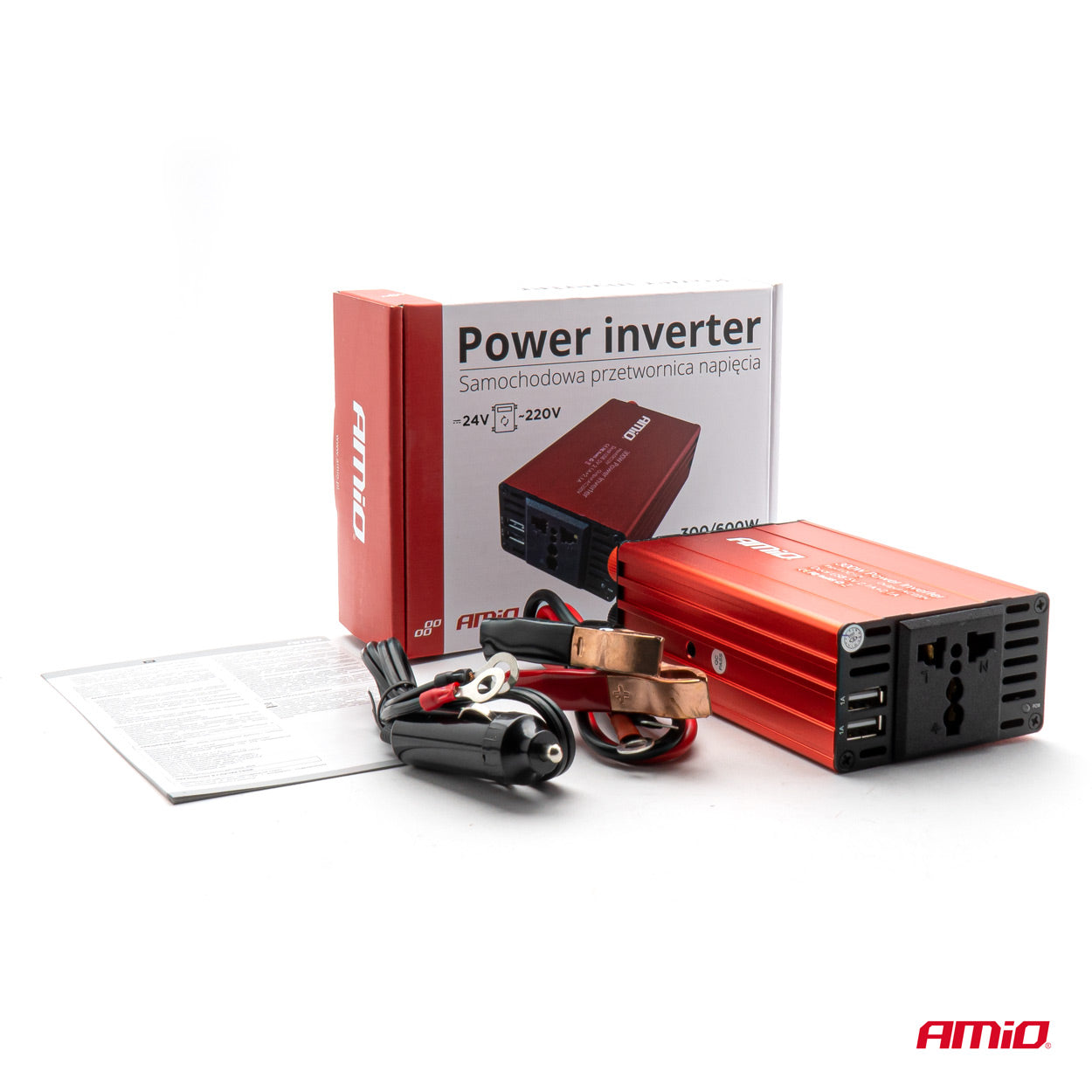 Convertor de tensiune 24V -> 230V, 300W/600W, 2 x USB 5V-6