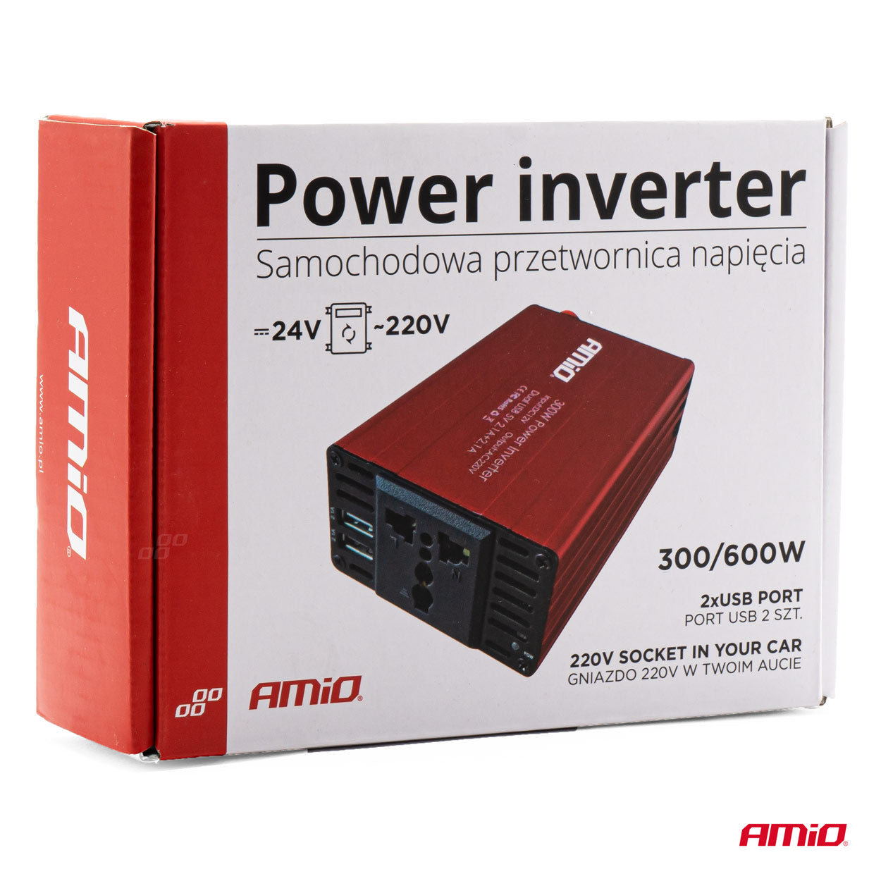 Convertor de tensiune 24V -> 230V, 300W/600W, 2 x USB 5V-7