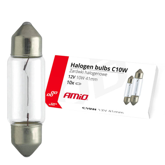 Set 10 becuri cu halogen C10W Festoon, 41mm, 12V-0