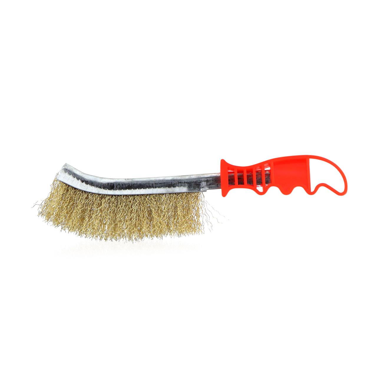 Perie de sarma cu peri sertizati, placati cu alama si maner din platic, lungime totala 25,5 cm-0
