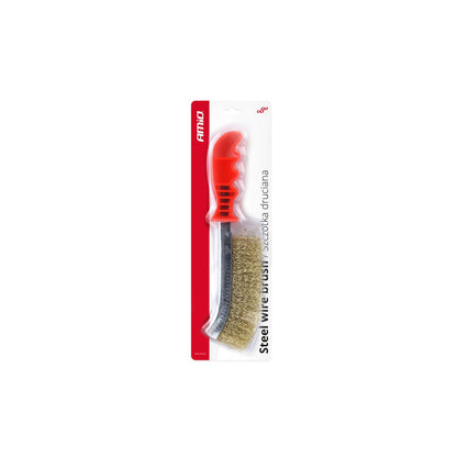 Perie de sarma cu peri sertizati, placati cu alama si maner din platic, lungime totala 25,5 cm-3