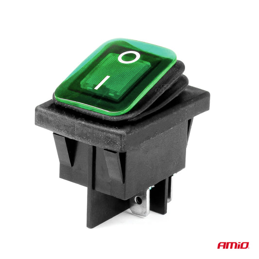 Intrerupator On/Off, 12/24V, dreptunghiular, waterproof, iluminat culoare Verde, destinatie auto, utilitare, Off-Road, ATV, SSV, QUAD-1