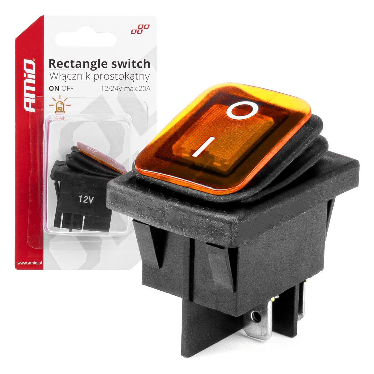 Intrerupator On/Off, 12/24V, dreptunghiular, waterproof, iluminat culoare Galben, destinatie auto, utilitare, Off-Road, ATV, SSV, QUAD-0