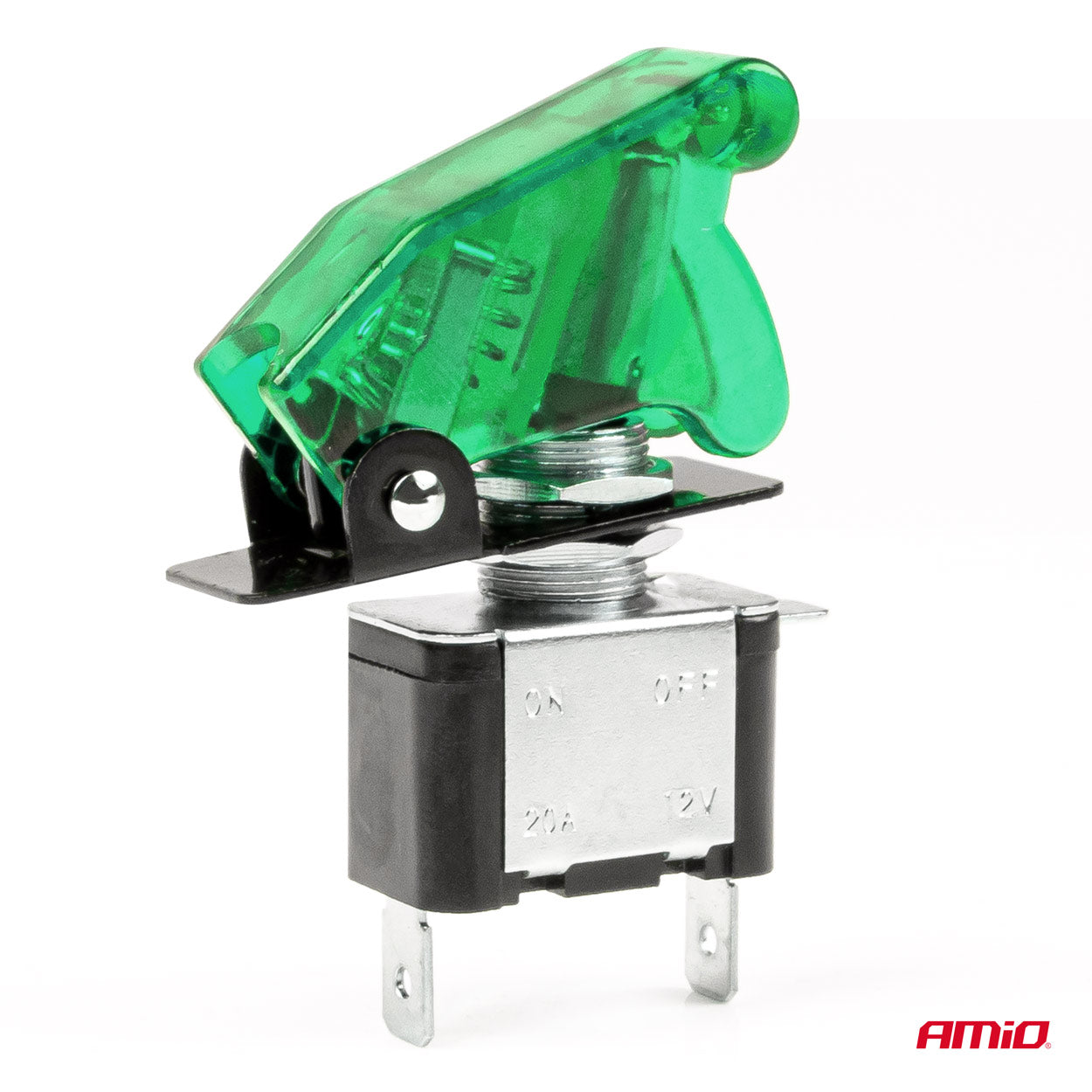 Comutator iluminat (intrerupator) cu protectie, destinatie auto, moto, ATV, SSV, Off-Road, model "TOP GUN", tensiune 12V - 24V, culoare Verde-1