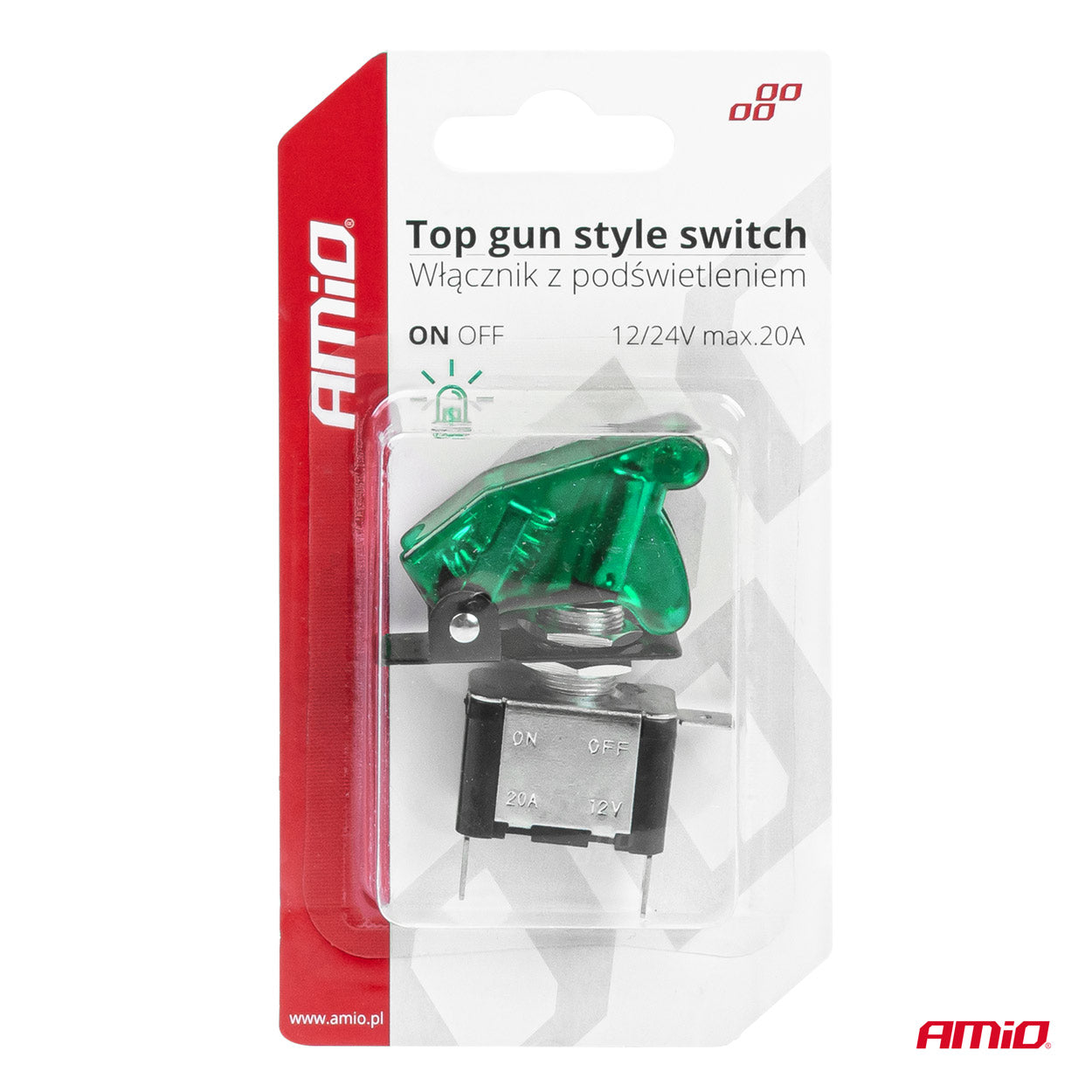 Comutator iluminat (intrerupator) cu protectie, destinatie auto, moto, ATV, SSV, Off-Road, model "TOP GUN", tensiune 12V - 24V, culoare Verde-4