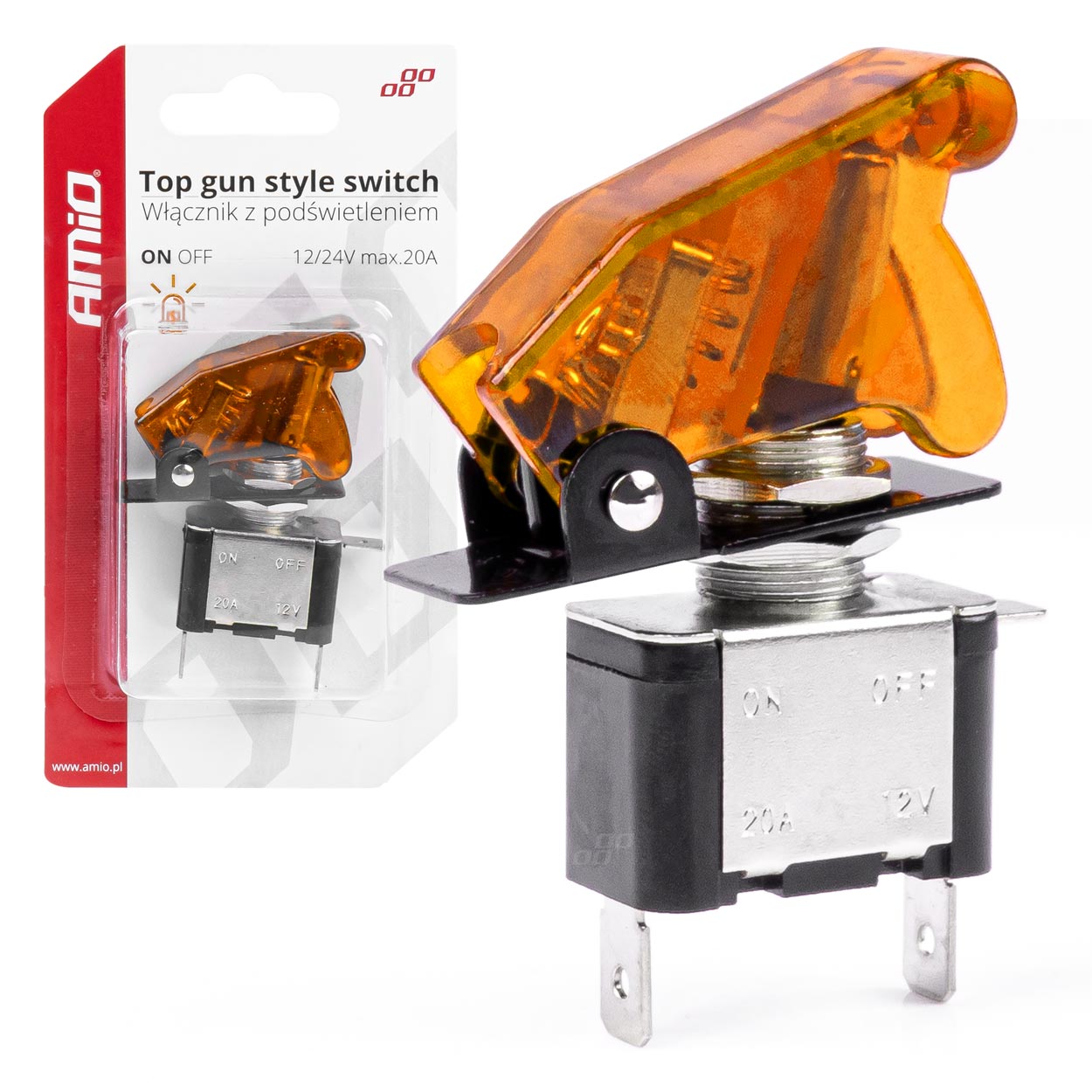 Comutator iluminat (intrerupator) cu protectie, destinatie auto, moto, ATV, SSV, Off-Road, model "TOP GUN", tensiune 12V - 24V, culoare Orange-0