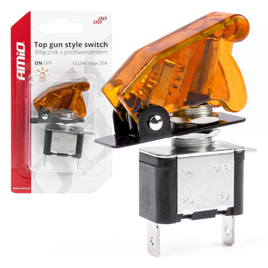 Comutator iluminat (intrerupator) cu protectie, destinatie auto, moto, ATV, SSV, Off-Road, model "TOP GUN", tensiune 12V - 24V, culoare Orange-0