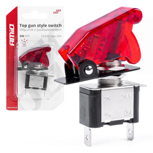 Comutator iluminat (intrerupator) cu protectie, destinatie auto, moto, ATV, SSV, Off-Road, model "TOP GUN", tensiune 12V - 24V, culoare Rosie-0