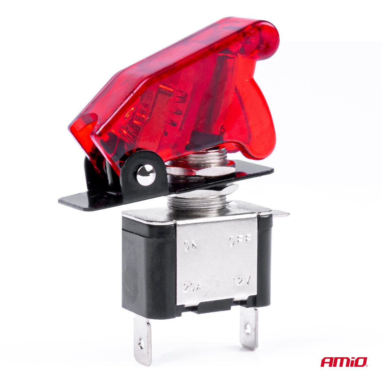 Comutator iluminat (intrerupator) cu protectie, destinatie auto, moto, ATV, SSV, Off-Road, model "TOP GUN", tensiune 12V - 24V, culoare Rosie-1