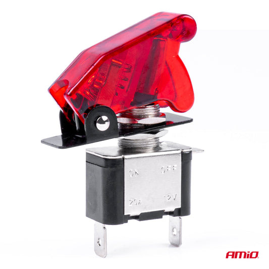 Comutator iluminat (intrerupator) cu protectie, destinatie auto, moto, ATV, SSV, Off-Road, model "TOP GUN", tensiune 12V - 24V, culoare Rosie-1