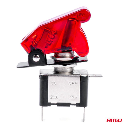 Comutator iluminat (intrerupator) cu protectie, destinatie auto, moto, ATV, SSV, Off-Road, model "TOP GUN", tensiune 12V - 24V, culoare Rosie-2