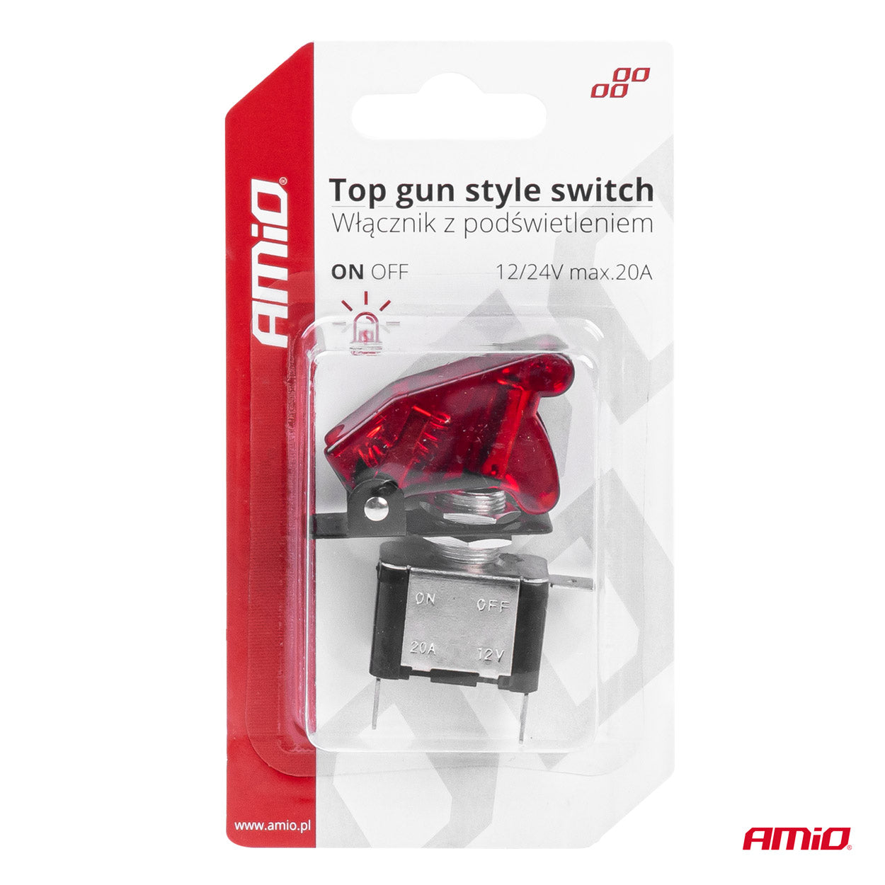 Comutator iluminat (intrerupator) cu protectie, destinatie auto, moto, ATV, SSV, Off-Road, model "TOP GUN", tensiune 12V - 24V, culoare Rosie-4