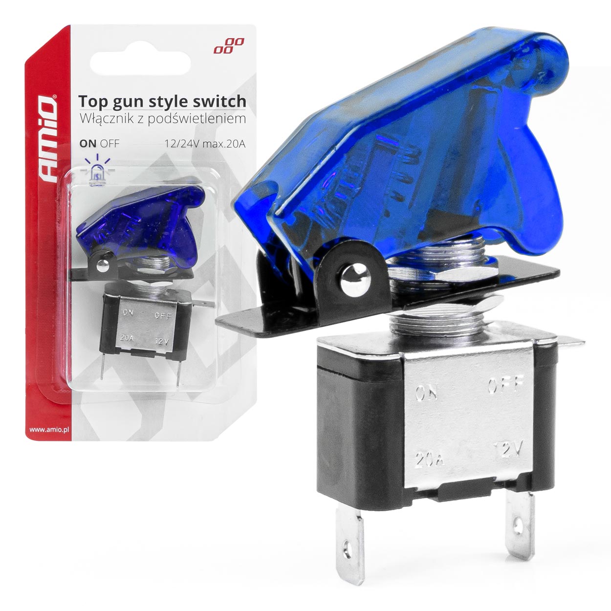 Comutator iluminat (intrerupator) cu protectie, destinatie auto, moto, ATV, SSV, Off-Road, model "TOP GUN", tensiune 12V - 24V, culoare Albastra-0
