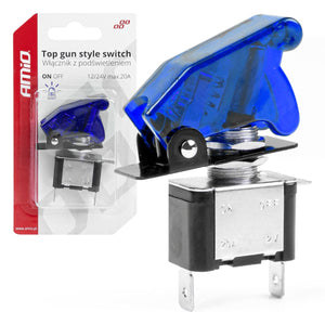 Comutator iluminat (intrerupator) cu protectie, destinatie auto, moto, ATV, SSV, Off-Road, model "TOP GUN", tensiune 12V - 24V, culoare Albastra-0