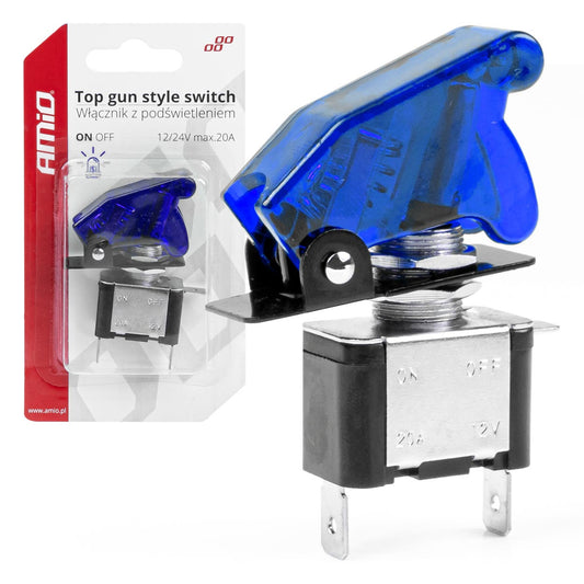 Comutator iluminat (intrerupator) cu protectie, destinatie auto, moto, ATV, SSV, Off-Road, model "TOP GUN", tensiune 12V - 24V, culoare Albastra-0