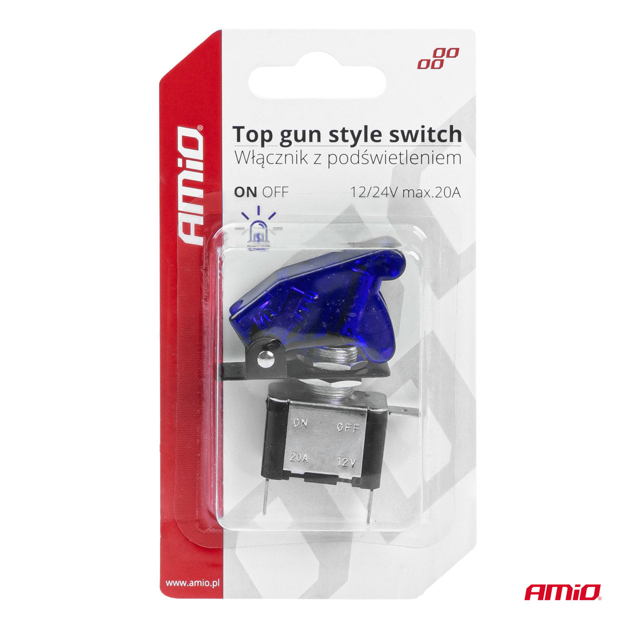 Comutator iluminat (intrerupator) cu protectie, destinatie auto, moto, ATV, SSV, Off-Road, model "TOP GUN", tensiune 12V - 24V, culoare Albastra-4