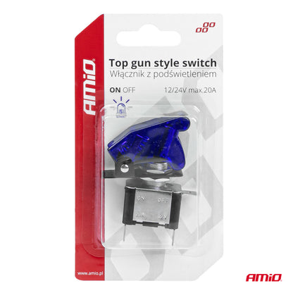 Comutator iluminat (intrerupator) cu protectie, destinatie auto, moto, ATV, SSV, Off-Road, model "TOP GUN", tensiune 12V - 24V, culoare Albastra-4