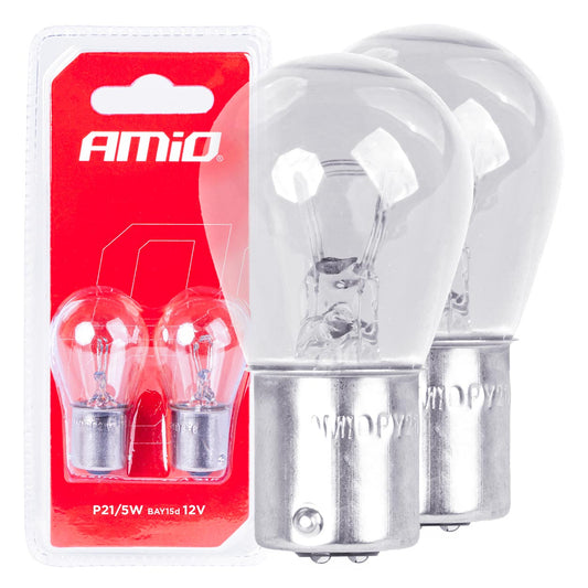 Set 2 becuri cu halogen, soclu P21, 5W, BAY15D, alimentare 12V-0