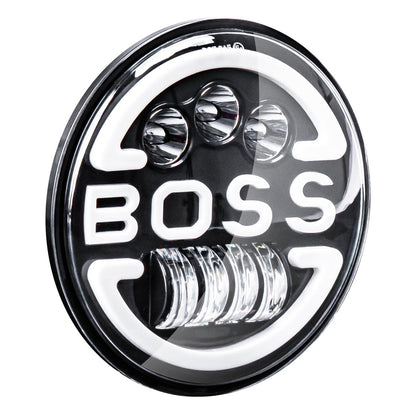 Lampa Suplimentara LED pentru Vehicule Off-Road, ATV, SSV, cu inscriptie "BOSS" si functii_ Faza Lunga, Faza Scurta, Semnalizare, Pozitie, tensiune alimentare 9 - 36V, diametru Ø170 mm-0