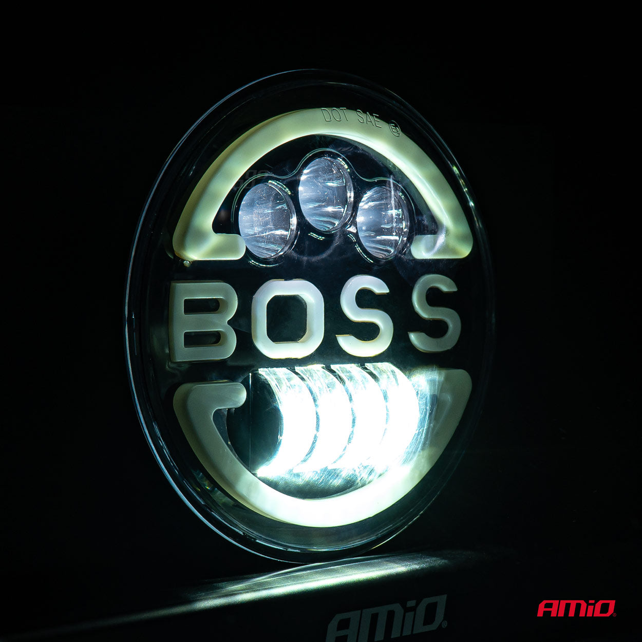 Lampa Suplimentara LED pentru Vehicule Off-Road, ATV, SSV, cu inscriptie "BOSS" si functii_ Faza Lunga, Faza Scurta, Semnalizare, Pozitie, tensiune alimentare 9 - 36V, diametru Ø170 mm-6